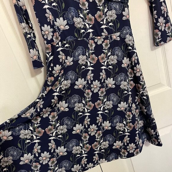 ModCloth Women's Blue Floral Faux Wrap All Is Full Of Lovely Skater Dress Small - Picture 6 of 9